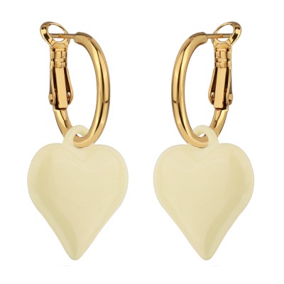 Серьги Сердцебиение (2, 5см, эмаль сливочное масло; покрытие золото), Есть комплект