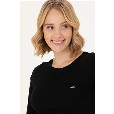 Kadın Siyah Kayık Yaka Sweatshirt