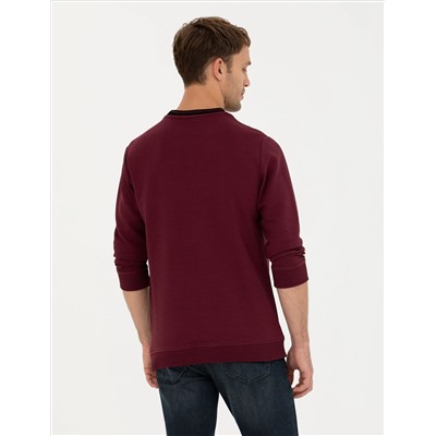 Bordo Regular Fit Bisiklet Yaka Sweatshirt