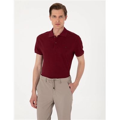 Bordo Slim Fit %100 Pamuk Polo Yaka Basic Tişört
