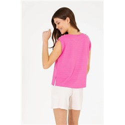 Kadın Pembe Bisiklet Yaka Kolsuz Tişört