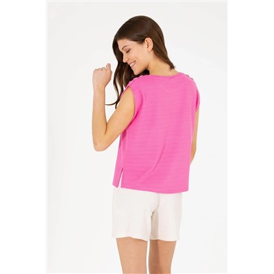Kadın Pembe Bisiklet Yaka Kolsuz Tişört