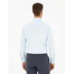 Açık Mavi Slim Fit Armürlü Uzun Kollu Gömlek