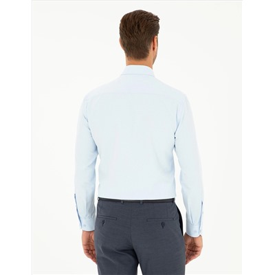 Açık Mavi Slim Fit Armürlü Uzun Kollu Gömlek