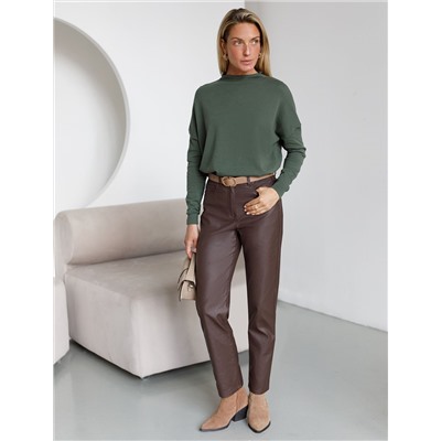 Брюки зауженные из эластичного хлопка с покрытием под кожу