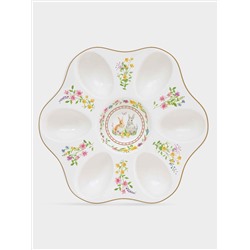 Блюдо для яиц, 21 см, 6 отд, фарфор P, белое, Кролики и цветы, Happy Easter