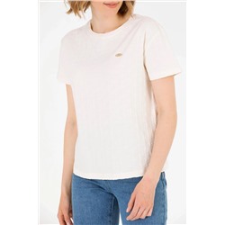 Kadın Krem Bisiklet Yaka Tişört