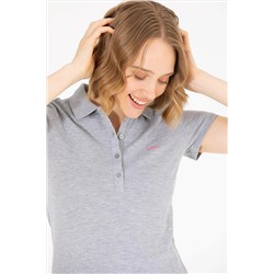 Kadın Gri Melanj Basic Polo Yaka Tişört