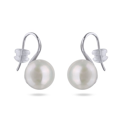 Серьги (жемчуг белый 12мм; покрытие родий)
