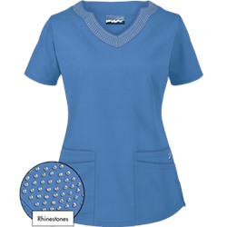 Butter-Soft Scrubs by UA™ Scallop Neck Top w/ Rhinestone Detail