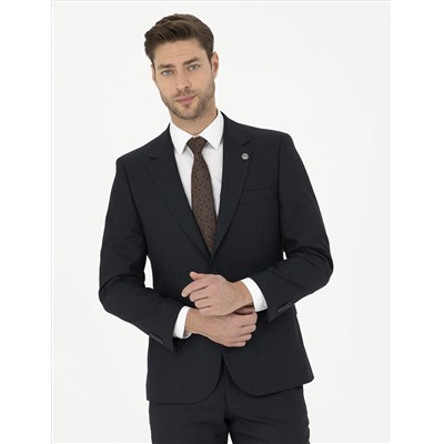 Lacivert Slim Fit Çizgili Takım Elbise