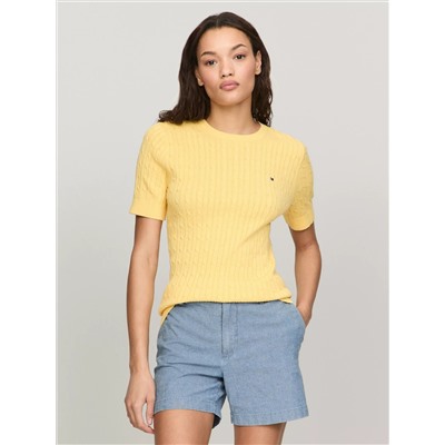 Short-Sleeve Cable Knit Sweater