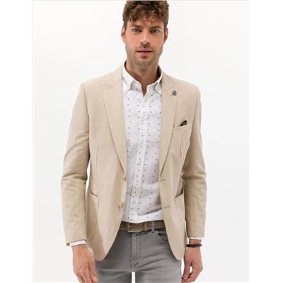 Bej Ex. Slim Fit Keten Karışımlı Ceket