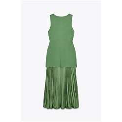 PLEATED KNIT COMBINATION DRESS