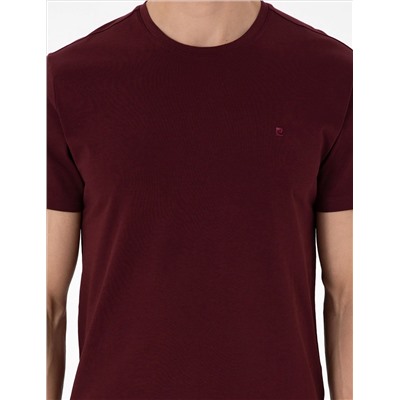 Bordo %100 Pamuk Slim Fit Bisiklet Yaka Basic Tişört