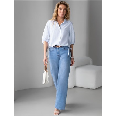 Укороченная блузка с рукавами буфами и с кулиской по низу из хлопка