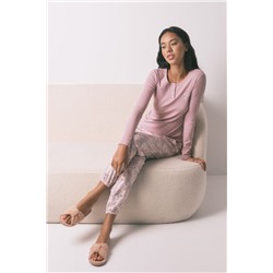 Pijama largo algodón estampado floral rosa