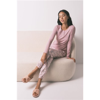Pijama largo algodón estampado floral rosa