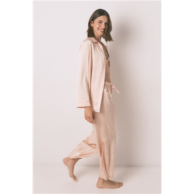 Pijama largo strass satén naranja
