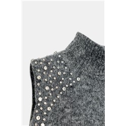 WOOL BLEND TOP WITH RHINESTONE BEADS