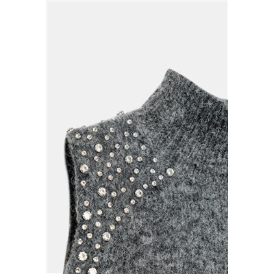 WOOL BLEND TOP WITH RHINESTONE BEADS