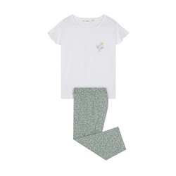 Pijama Capri 100% algodón blanco y verde