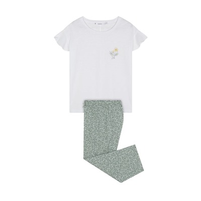 Pijama Capri 100% algodón blanco y verde