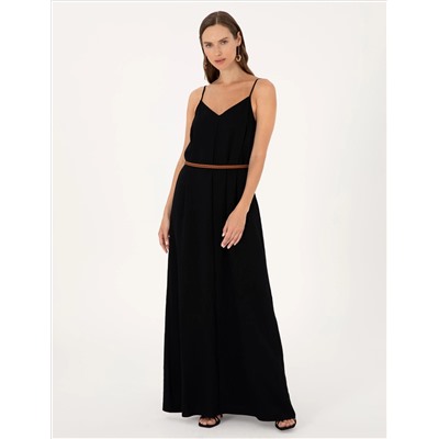 Siyah Regular Fit Dokuma Elbise