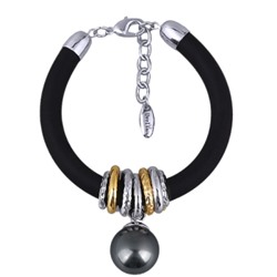 Браслет Гевея (Майорка 16мм темно-серая, каучук черный; покрытие родий) 19-22см, Есть комплект