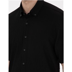 Siyah Comfort Fit Rahat Giyilebilir Kısa Kollu Gömlek