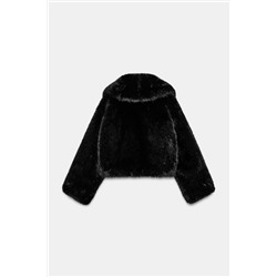 SHORT FAUX FUR COAT WITH LAPEL COLLAR