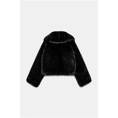 SHORT FAUX FUR COAT WITH LAPEL COLLAR