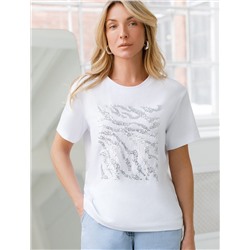 Нарядная футболка с принтом пайетками из премиального хлопка с эластаном