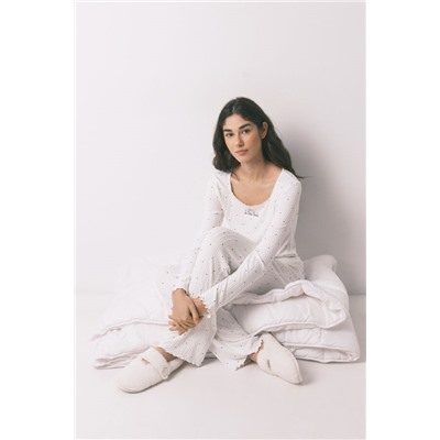 Pijama largo canalé blanco estampado estrellas