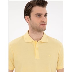 Açık Sarı Slim Fit %100 Pamuk Polo Yaka Basic Tişört