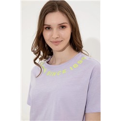 Kadın Lila Bisiklet Yaka Crop Tişört