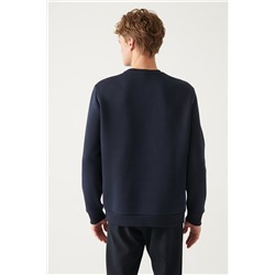 Lacivert Bisiklet Yaka 3 İplik İçi Polarlı Baskılı Regular Fit Standart Kesim Sweatshirt