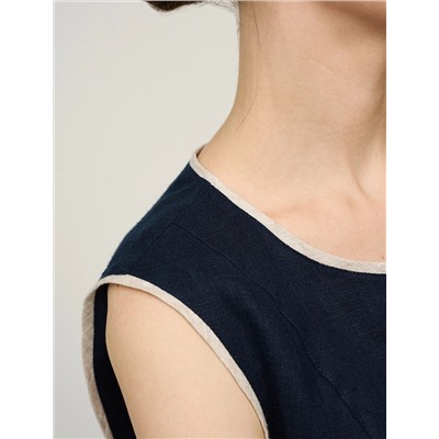 Синий жилет изо льна с кантами