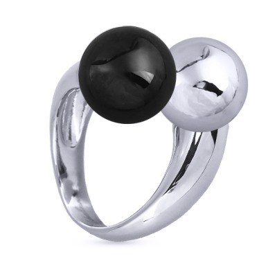 Кольцо Дуэт (Майорка 14мм черный металлик; покрытие родий), Есть комплект