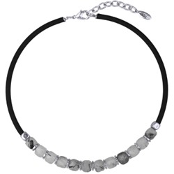 Колье Терра (кварц серый 8мм, каучук черный; покрытие родий) 40-45см, Есть комплект