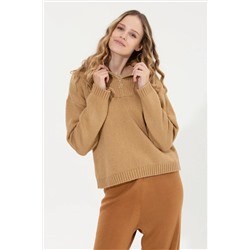 Kadın Camel Melanj V - Yaka Kazak