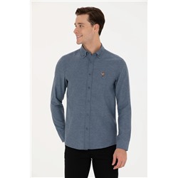 Erkek İndigo Uzun Kollu Basic Gömlek