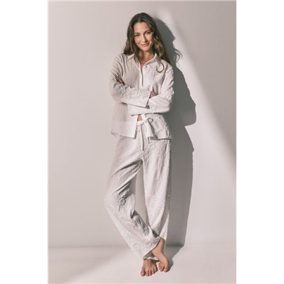 Pijama camisero largo satén blanco