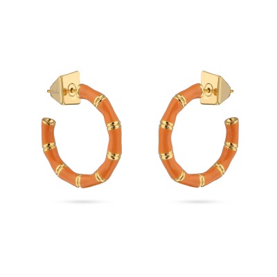 Серьги Бамбук (эмаль оранжевая, 2.5см; покрытие золото), Есть комплект