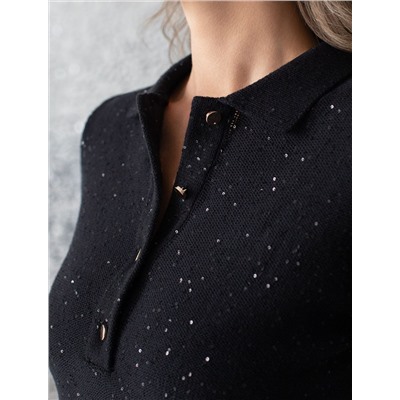 Джемпер поло с застежкой на пуговицы из хлопковой пряжи с пайетками