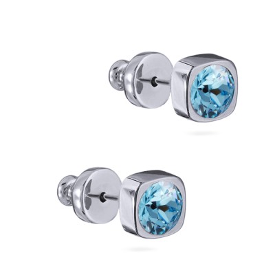 Пусеты Теннис (кристаллы SW аквамарин 4мм; покрытие родий), Есть комплект