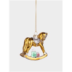 Игрушка елочная, 7 см, стекло, золотистая, Лошадка-качалка, Bright horse