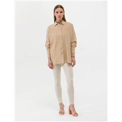 Bej Keten Karışımlı Oversize Gömlek