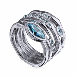 Кольцо Эйва (кристаллы SW аквамарин; покрытие родий), Есть комплект