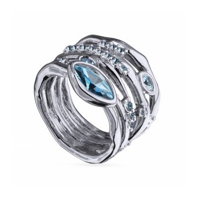 Кольцо Эйва (кристаллы SW аквамарин; покрытие родий), Есть комплект